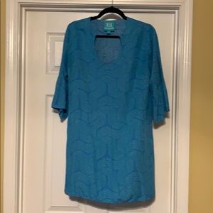 Blue dress with lime green design